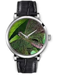 SPRAWL Aanalog Fashion Series Silver Ladies Watches of Genuine Black Leather Strap,Unique Wrist Watch for Women Girls Designed with Butterfly with green dots