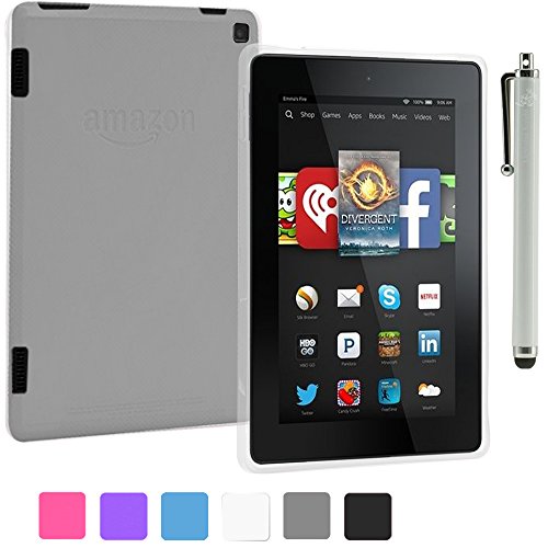 LK Fire HD 7 Case - X Design Slim TPU Gel Rubber Soft Skin Case Cover for Amazon Kindle Fire HD 7 2014 (will only fit Fire HD 7 4th Generation 2014 model) + Free Stylus Pen + Screen Protector (TPU - Clear)