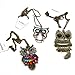 Antique Alloy with Colour Crystal Owl Long Pendant Bronze Necklace, Set of 3 (Set of 3 Owl)