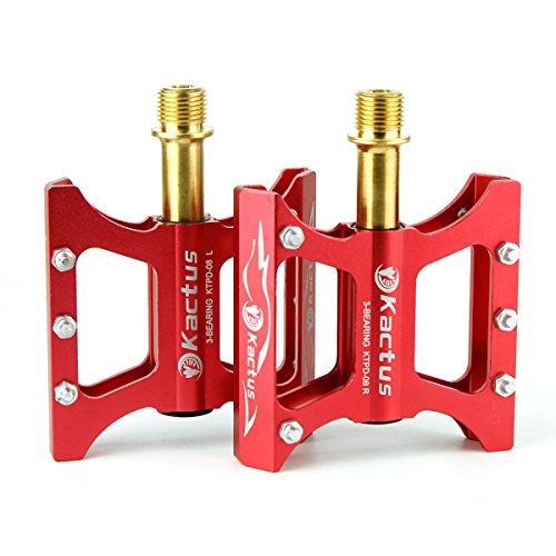 KACTUS Bike MTB BMX Platform Flat Pedals CNC Goldplating Stainless Steel Axle (08T Red) jknvkjdnk