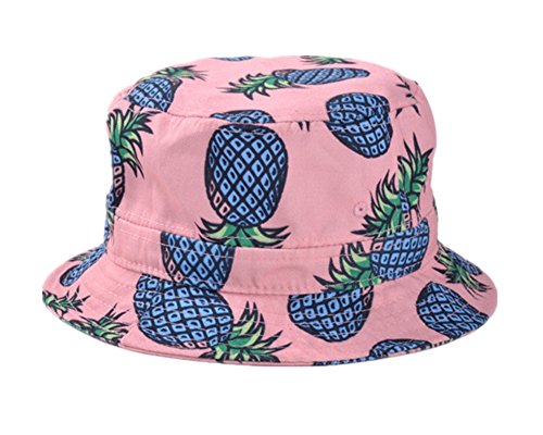 Soyagift Ladies Headwear Pineapple pattern Wide Rim Flat top fishing Bucket Hat