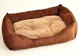 Top-modernes und elegantes Hundebett in brauner Wildlederoptik mit kuschelweichem Teddykissen - in 4 verschiedenen Größen