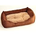 Top-modernes und elegantes Hundebett in brauner Wildlederoptik mit kuschelweichem Teddykissen - in 4 verschiedenen Gr��en