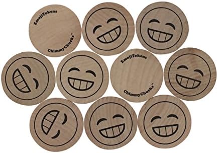 EmojiTokens 1-1/2" Wood Emoji Emoticon, 50 pcs (Grin)