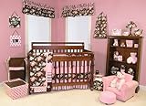 12 Pcs Blossoms Trend Lab Pink & Brown Crib Bedding Set Nursery Ensemble Co ....