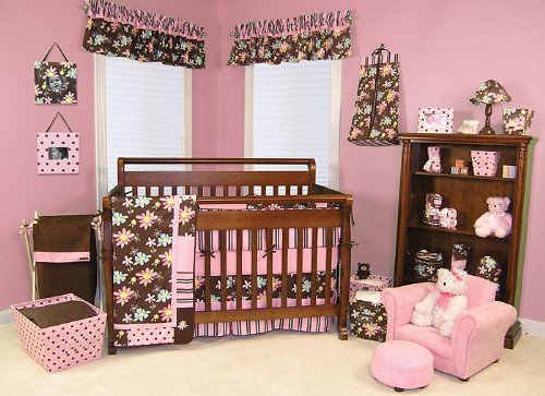 12 Pcs Blossoms Trend Lab Pink & Brown Crib Bedding Set Nursery Ensemble Complete product image