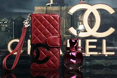 iPhone 6 Plus 5.5 inch Luxury Plaid Grid Design Flip Folio Case Card Slots Wallet Cover Skin Protector with Lanyard and Magnetic Closure - Dark Red