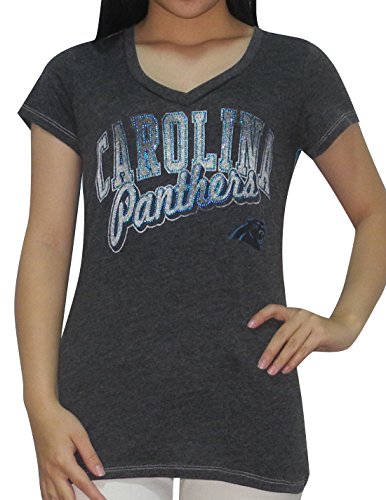 NFL Womens Carolina Panthers Athletic V-Neck Glitter T-Shirt XL Dark Grey & Blue