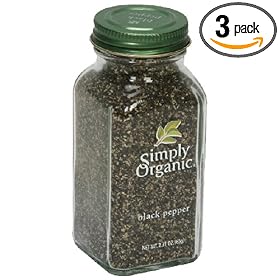 Simply Organic Pepper, Black Medium Grind Certified Organic, 2.31 Ounce Containers  (Pack of 3)