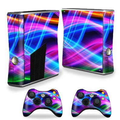 Protective Vinyl Skin Decal Cover for Microsoft Xbox 360 S Slim + 2 Controller Skins Sticker Skins Light waves