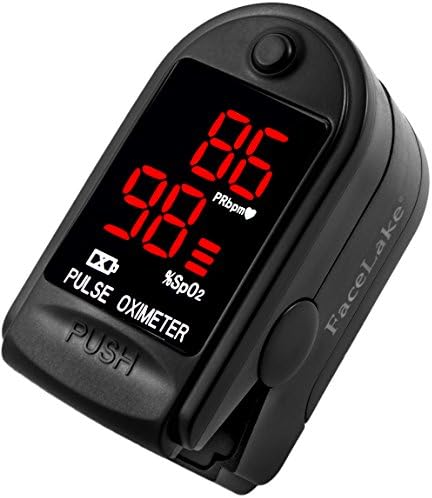 Facelake FL400 Pulse Oximeter with Neck/wrist Cord, Carrying Case and Batteries, Black