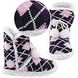 Pink and Black Argyle Bootie Slippers for Women