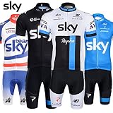 2015 新品自転車夏用サイクルウエア SKY  サイクルジャージ 上下セット 半袖ジャージ + ハーフパンツのセット　サイクリングウェア サイクルライドジャージ 半袖ウェアセット サイクリングジャージ ジャージ単品　メンズ　レディース　男女可 ビブパンツ単品 ハーフパンツ単品 半袖ジャージ + ビブパンツのセット (ジャージ+ハーフパンツ (A, XXXL)