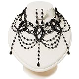 Chic Victorian/ Gothic/ Burlesque Black Bead Choker And Earrings Set