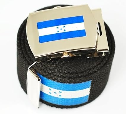 &quot;Honduras Flag&quot; Canvas Military Black Web Belt & Buckle 60 Inch