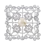Dazzling cz diamond silver square brooch pin