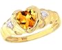 14K Yellow Gold Ribbed-Detail Heart Gemstone and Diamond Ring-Citrine, size7