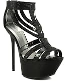 Qupid Ciara-08 Cut Out Peep Toe Platform Pump BLACK