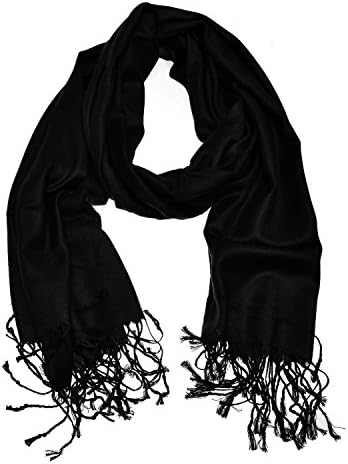 Women's Soft Silky Solid Color Pashmina Blanket Scarf (BLACK)