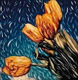 IMAGE OF Yellow Tulips MUSEUM WRAP CANVAS Print With Added Heavy BRUSHSTROKES Robert Sturman 16x16
