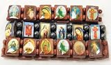 Religious Wood Bracelet Set of Three With Pictures Icons Of Jesus Mary And More