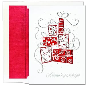 Silver And Red Gifts Holiday Cards -