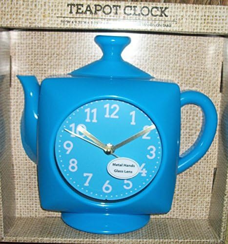 Cute Blue Teapot Kettle Clock Wall Clock or Can Sit On a Table, Battery Operated Metal Hands Glass Lens by Berger Instruments