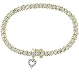 10K Yellow Gold 2 ctw Diamond Tennis Bracelet with Heart Charm