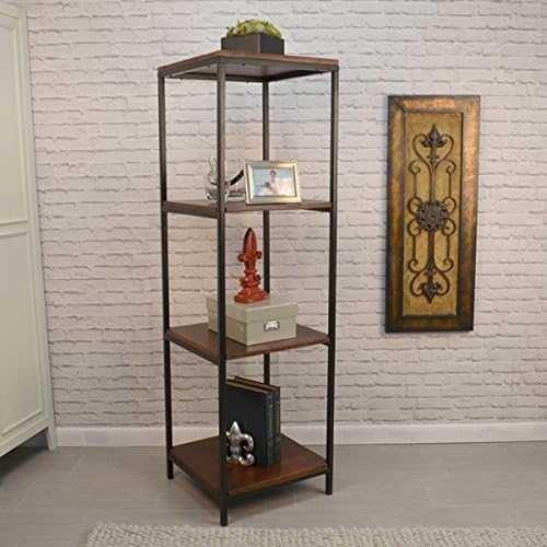 Bookcase, 4 Shelf Brown Wood and Black Metal Frame 60" H x 18"W x 18"D