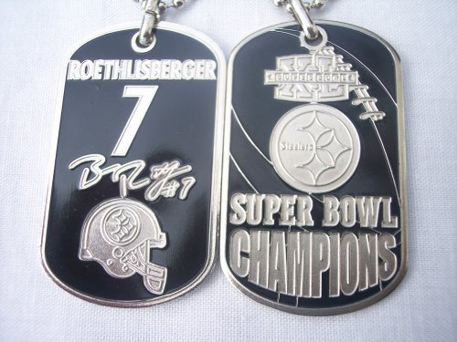 RARE ROETHLISBERGER PITTSBURGH STEELERS SUPER BOWL XL (40) CHAMPION BLATINUM DOGTAG NECKLACE AUTOGRAPHED