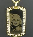 Marilyn Monroe CZ Gold Tone Dog Tag Pendant Necklace