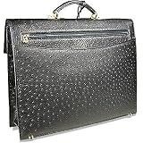 Fontanelli Black Ostrich Stamped Calf Leather Briefcase