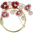 Crescent Crystal Flower Venetian Pearl Brooch Pin - Pink Crescent Crystal Flower Venetian Pearl Brooch Pin - Pink