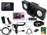 iShoppingdeals - Accessory Bundle Combo For Creative Zen X-Fi MP3: Black/Pink Soft Skin Case + Car Charger + Travel Charger + USB Data Cable + Black Speaker + Armband + Belt Clip + Screen Protector + 3.5mm Audio Cable + Headphone + Fishbone Keychain