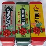 3 Wrigley's Heritage Tins Gift Box Pack Set (10 packs of gum included: each Tin Contains 3 Spearmint, 3 Doublemint and 4 Juicy Fruit Packs of Gum)