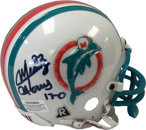 Mercury Morris ''17-0'' Autographed/Hand Signed Miami Dolphins Mini Helmet