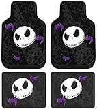 Nightmare Before Christmas Jack Skellington Purple Bats and Cross Bones Tim Burton Disney Front & Rear Car Truck SUV Seat Rubber Floor Mats Set - 4PC