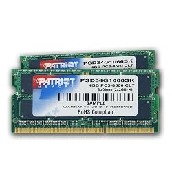 Patriot Signature 4 GB (2 x 2 GB) DDR3 PC3-8500 1066MHz Dual Channel SoDIMM Memory Kit PSD34G1066SK