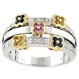 Sterling Silver & 18K Gold Multicolor Flower Diamond Ring