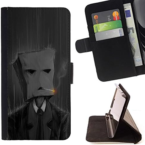 Momo Phone Case / Wallet Leather Case Cover With Card Slots - Smoking Paper Bag Man - Apple Iphone 6 PLUS 5.5
