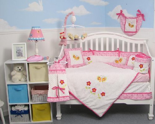 Soho Butterflies Garden Baby Crib Nursery Bedding Set 13 pcs included Diaper Bag with Changing Pad & Bottle Case product image