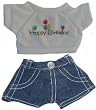 Happy Birthday T-shirt w/ Denim Shorts Outfit fits 8"-10" Stuffed Animals like Webkinz, Shining Star and 8" - 10" Stuffed Animals