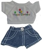 Happy Birthday T-shirt w/ Denim Shorts Outfit fits 8-10 Stuffed Animals like Webkinz, Shining Star and 8 - 10 Stuffed Animals