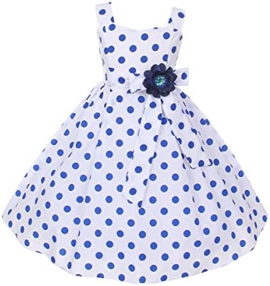 Cinderella Couture Big Girls' Cotton Polka Dotted Retro Dress Navy 12 (1112)