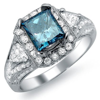 2.11ct Blue Radiant Cut Diamond Engagement Ring 18k White Gold 2.11ct Blue Radiant Cut Diamond Engagement Ring 18k White Gold