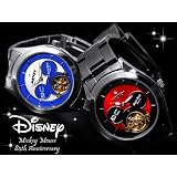 Disney ディズニー ミッキー 生誕 80周年記念 テンプスケルトン バイカラー 腕時計 ガンメタリックベルト×レッド文字盤 スワロフスキー