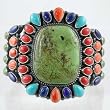 Sterling Silver Gaspeite and Coral Cluster Bracelet by Kirk Smith, #10975