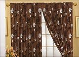 NINO BLACK/CHOCOLATE PURE SILK JACQUARD DAMASK VELVET FLORAL FAUX WITH SLIVER FLORAL LUXURIOUS PURE SILK CURTAINS FULLY LINED PENCIL PLEAT WITH TIE BACKS SIZE 66 x 90  (HOME IS HEAVEN)