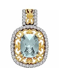 18K Two-Tone Gold Antique Cushion Cut Sky Blue Topaz and Diamond Pendant -- LIFETIME WARRANTY