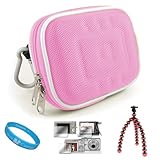Nylon Pink Durable Camera Case for Olympus XZ-1 Digital Camera + Universal Clear Screen Protector + Pink 6-inch Mini Tripod Stand with Flexible Grip Legs + SumacLife TM Wisdom Courage Wristband
